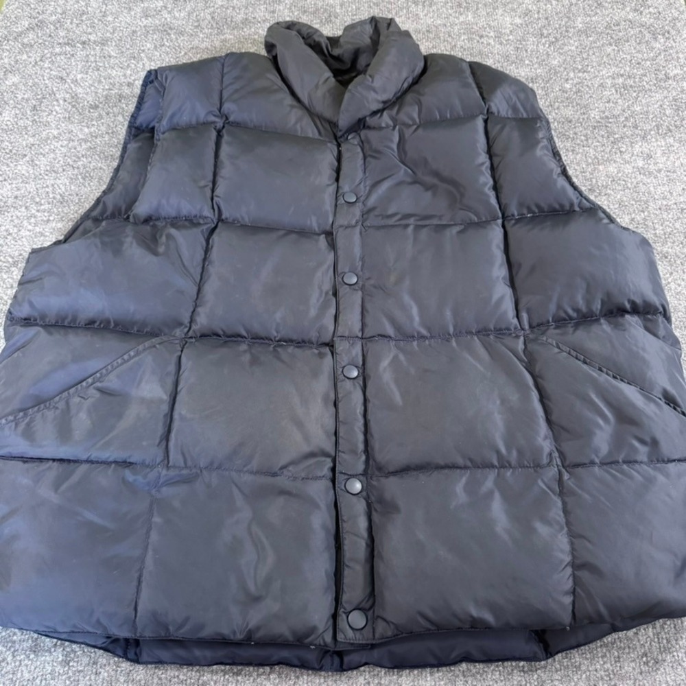Lands End Puffer Vest Mens XL Goose Down Quilted Nylon Snap Front Navy Blue 90s